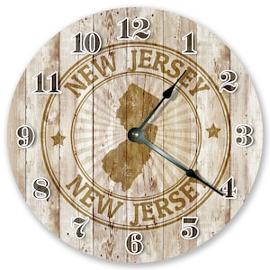 10.5" New Jersey Rubber Stamp - Large 10.5" Wall Clock - Home Décor Clock - 3240