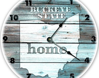 12" OHIO TEAL RUSTIC Look Clock - Large 12 inch Wall Clock - Printed Photo Decal - 12" Oh Teals