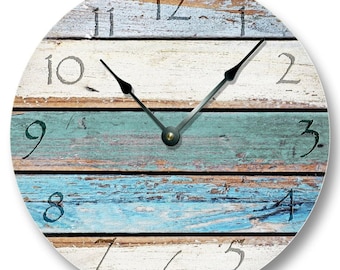 Weathered Beachy Boards Wall Clock: Ocean Colors, 10.5" MDF