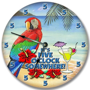 Reloj Parrot Martini - Ambiente playero tropical, decoración de pared silenciosa