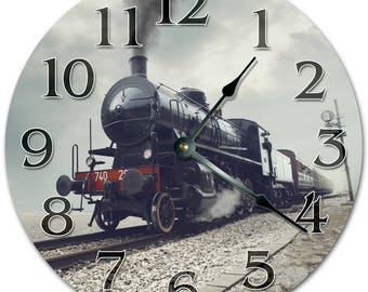 10.5" OLD STEAM TRAIN Clock - Living Room Clock - Large 10.5" Wall Clock - Home Décor Clock - 510.50