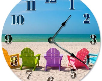 Beach Chairs Clock: 10.5" Coastal Living Room Decor