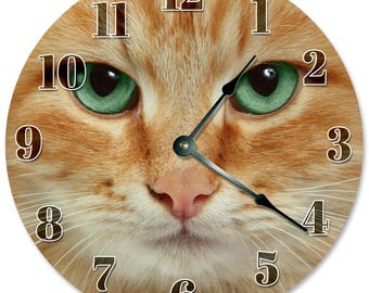10.5" ORANGE CAT Clock - Living Room Clock - Large 10.5" Wall Clock - Home Décor Clock - 2098