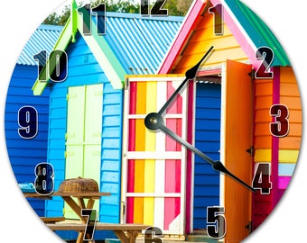 10.5" COLORFUL HOUSES Clock - Living Room Clock - Large 10.5" Wall Clock - Home Décor Clock - 4058