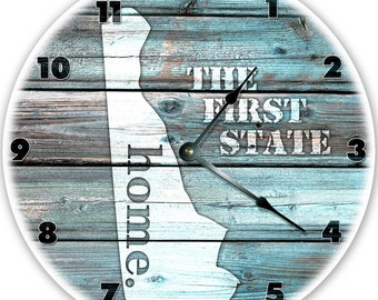 12" DELAWARE TEAL RUSTIC Look Clock - Large 12 inch Wall Clock - Printed Photo Decal - 12" De Teals