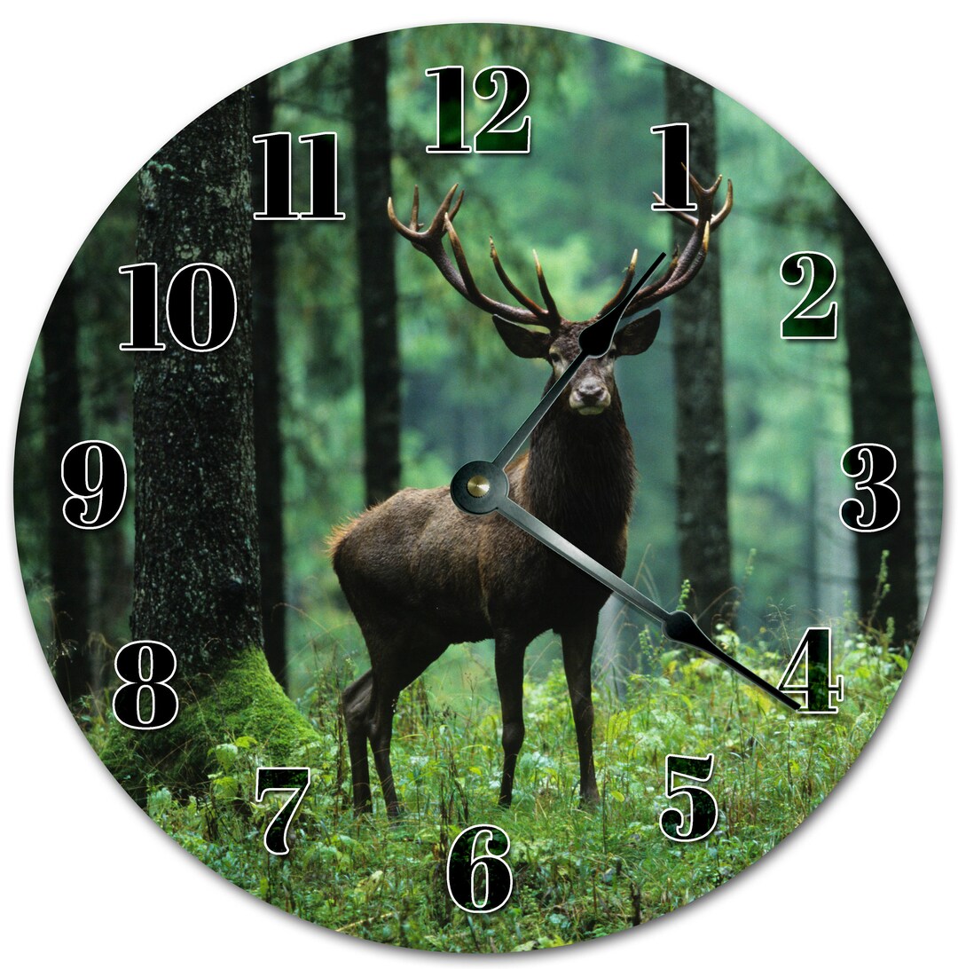 10.5" Forest RED DEER STAG Clock - Living Room Clock - Large 10.5" Wall ...