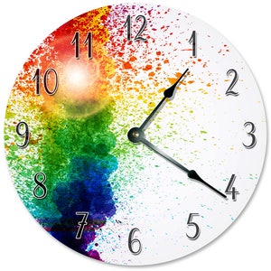 10.5" COLORFUL RAINBOW COLOR Paint Clock - Living Room Clock - Large 10.5" Wall Clock - Home Décor Clock - 2290