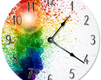 10.5" COLORFUL RAINBOW COLOR Paint Clock - Living Room Clock - Large 10.5" Wall Clock - Home Décor Clock - 2290