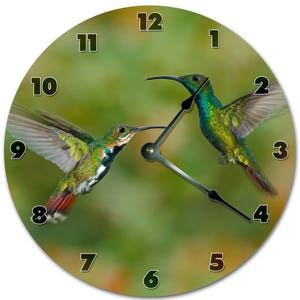 10.5" PLAYING HUMMINGBIRDS Clock - Living Room Clock - Large 10.5" Wall Clock - Home Décor Clock - 5674