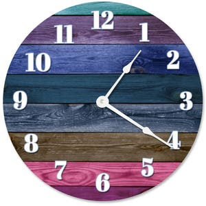 10.5" COLORED WOOD BOARDS Clock - Living Room Clock - Large 10.5" Wall Clock - Home Décor Clock - 2171