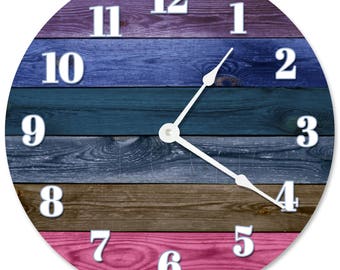 10.5" COLORED WOOD BOARDS Clock - Living Room Clock - Large 10.5" Wall Clock - Home Décor Clock - 2171