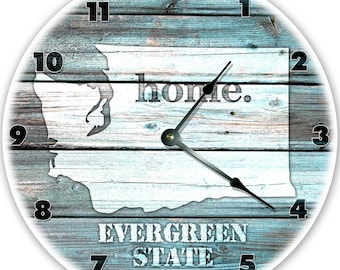 12" WASHINGTON TEAL RUSTIC Look Clock - Large 12 inch Wall Clock - Printed Photo Decal - 12" Wa Teals