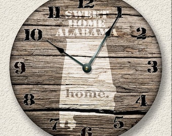 Alabama State Home Wall Clock: Rustic Barn Board Decor (10.5")