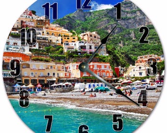 10.5" COLORFUL HOUSES BESIDE The Sea Clock - Living Room Clock - Large 10.5" Wall Clock - Home Décor Clock - 5191