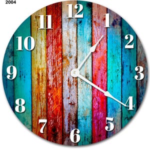 Colorful Wood Wall Clock: Modern Living Room Decor (10.5")