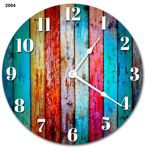 Colorful Wood Wall Clock: Modern Living Room Decor (10.5")