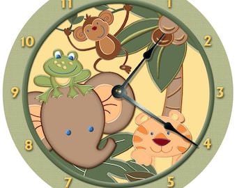 Zoo Safari Nursery Clock: 10.5" Jungle Animals Wall Decor