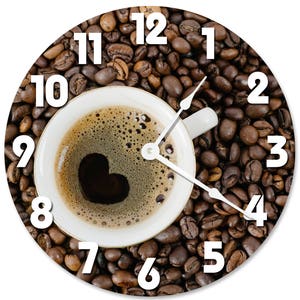 10.5" COFFEE With Heart Shaped Foam Clock - Living Room Clock - Large 10.5" Wall Clock - Home Décor Clock - 2070