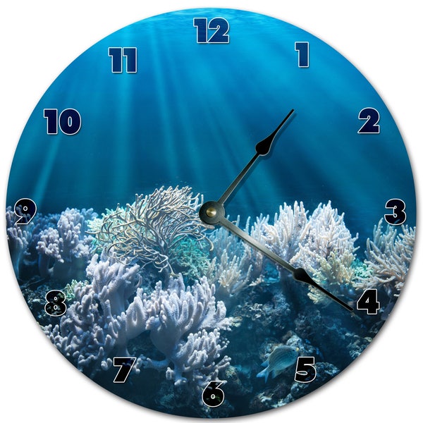 10.5" SUNRAYS Reaching CORALS UNDERWATER Clock - Blue Clock - Living Room Clock - Large 10.5" Wall Clock - Home Décor Clock - 5905
