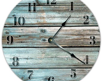 10.5" TEAL BOARDS Clock - Living Room Clock - Large 10.5" Wall Clock - Home Décor Clock - 8006