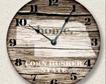 2236 Large 10.5" Wall Clock NEBRASKA RUSTIC HOME STATE CLOCK 