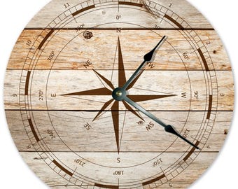 Navigation Wall Clock, Windrose Compass, Open Face (10.5")
