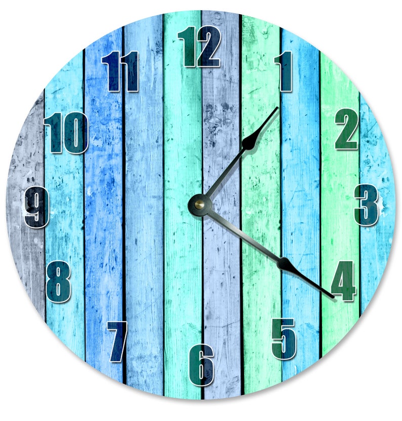 10.5 Blue Green Wood Boards Clock Living Room Clock Etsy