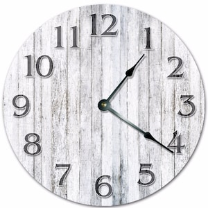 10.5" DRIED WHITE WOODEN Plank Clock - Living Room Clock - Large 10.5" Wall Clock - Home Décor Clock - 5193