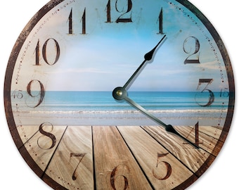 10.5" RUSTIC SEA View In The DECK Clock - Living Room Clock - Large 10.5" Wall Clock - Home Décor Clock - 2032