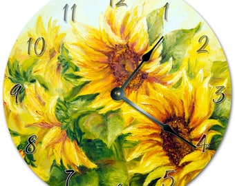 10.5" SUNFLOWER ART Clock - Living Room Clock - Large 10.5" Wall Clock - Home Décor Clock - 5500