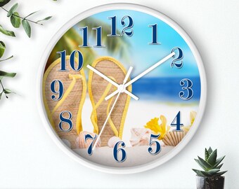 10" Silent BEACH WALL CLOCKS New Home Gift Tropical Decor Shabby Chic House Wall Decor House Warming Gift Home & Living Personalized Clock