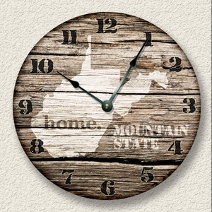 10.5 Wall Clock West Virginia Home State Wall CLOCK Barn Boards printed image Mountain State rustic cabin country wall home decor image 1