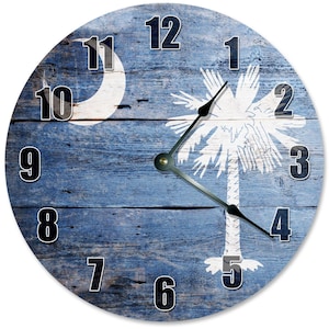10.5&quot; SOUTH CAROLINA Crescent and Palmetto Tree Clock - Living Room Clock - Large 10.5&quot; Wall Clock - Home Décor Clock - 2175