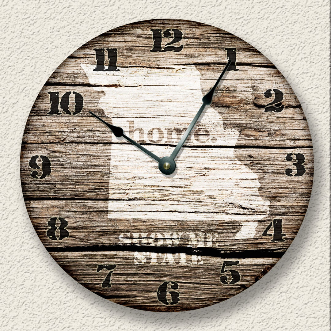 10.5 Wall Clock MISSOURI Home State Wall CLOCK Barn Boards Pattern Show