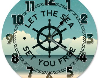 Nautical Wall Clock: "Let The Sea Set You Free" - 10.5" MDF Decor
