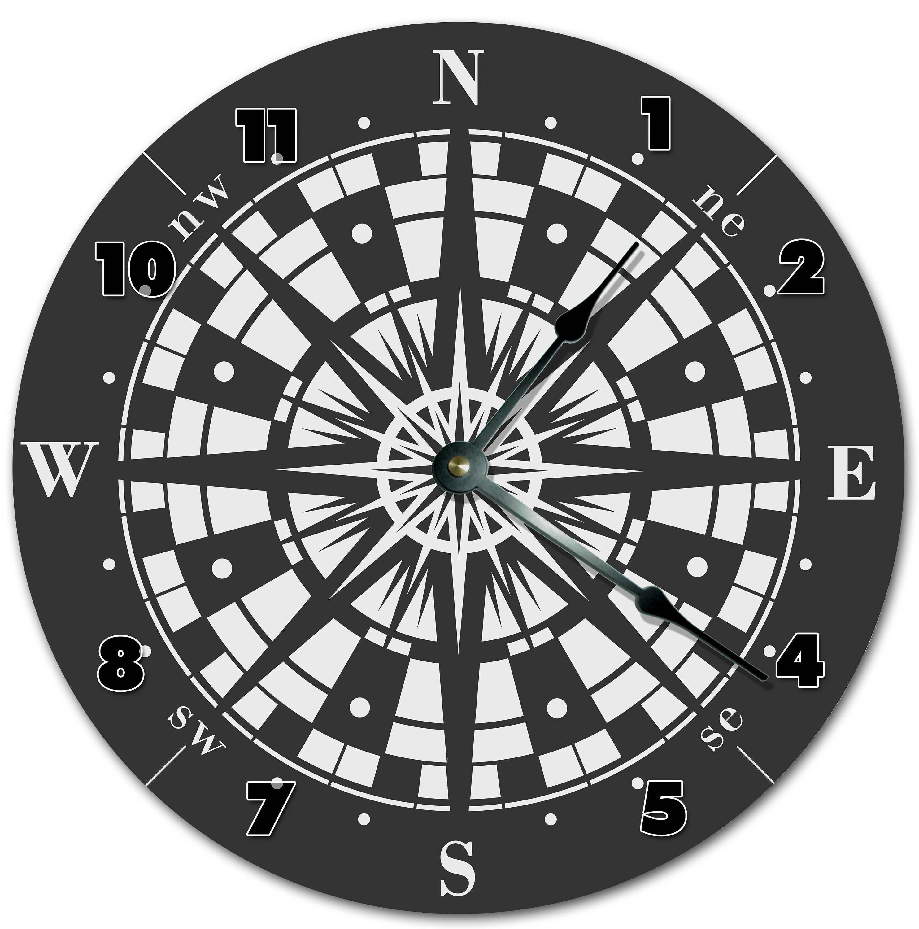 Compass Dial Gallery Wall Black Framed Compass Wall Clock with White Dial Accents main image 1