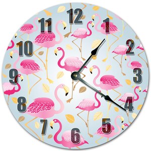 Reloj de pared Flamingo: MDF rosa, diseño silencioso - 10,5 pulgadas