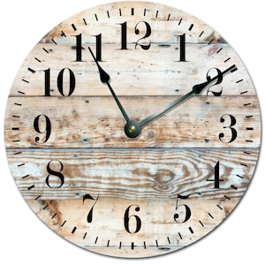 Large RUSTIC WALL CLOCK Silent Room Wall Decor Modern Home and Living Clocks House Warming Gifts Natural Wood Printed Clock 15" to 16"