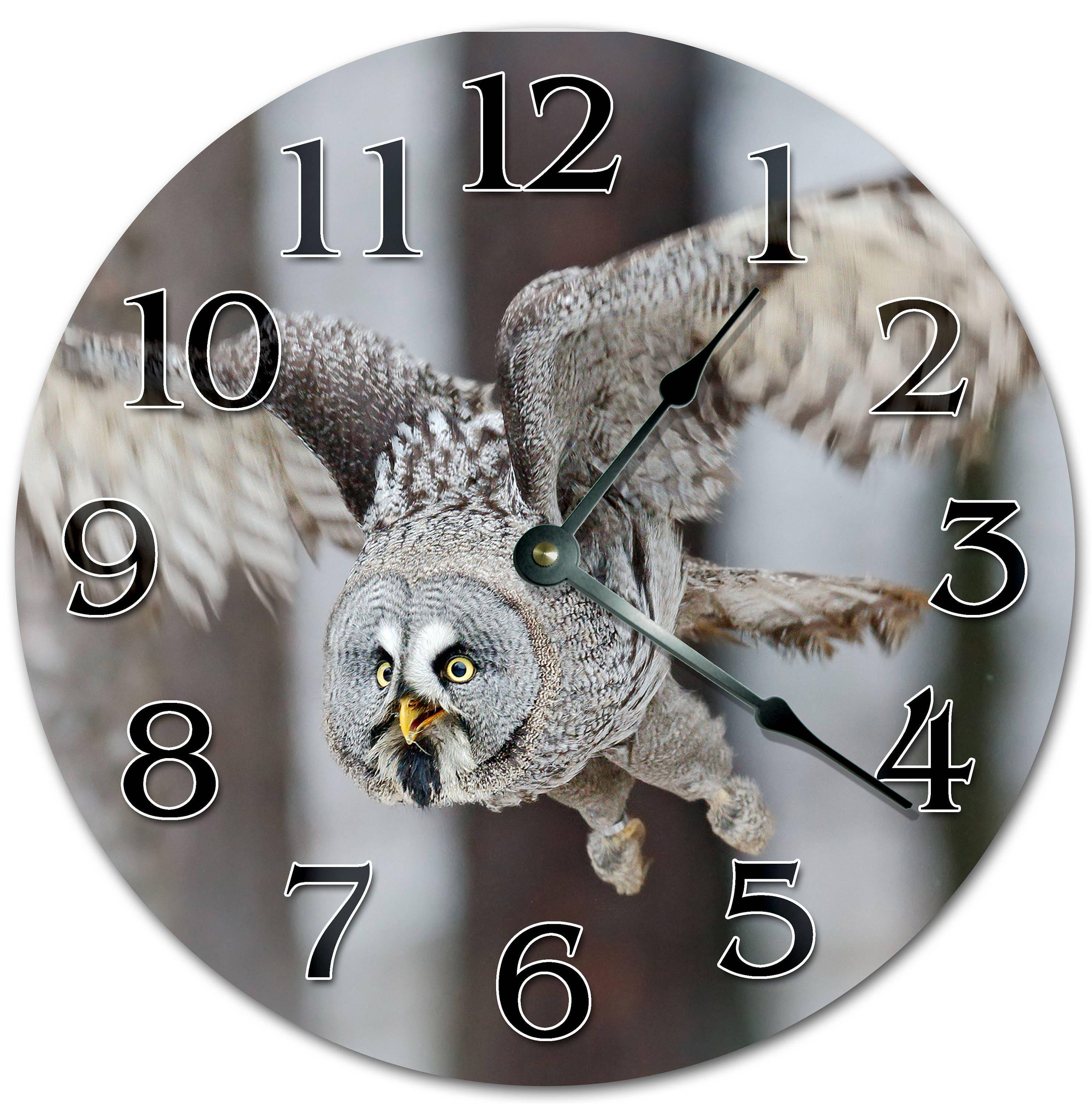 Flying White Owl Wall Clock, Open Face, Silent Movement (10.5")