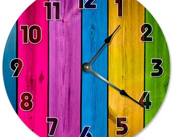 10.5" COLORED mdf BOARDS Clock - Living Room Clock - Large 10.5" Wall Clock - Home Décor Clock - 2167
