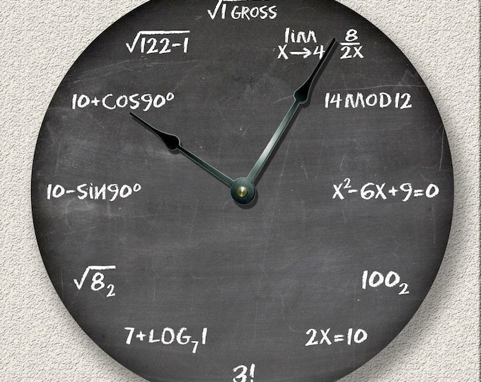 MATH wall CLOCK - chalkboard - teacher student classroom - 3 colors available