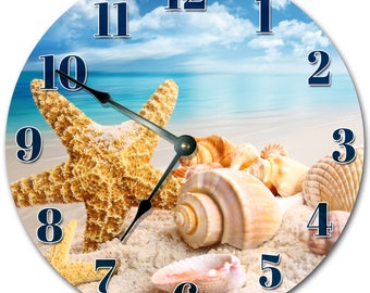 10.5" SEA SHELLS On The BEACH - Living Room Clock - Large 10.5" Wall Clock - Home Décor Clock - 2003