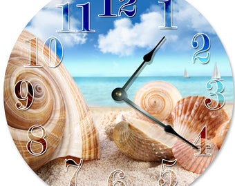 10.5" SEA SHELLS On SHORE Clock - Living Room Clock - Large 10.5" Wall Clock - Home Décor Clock - 2085