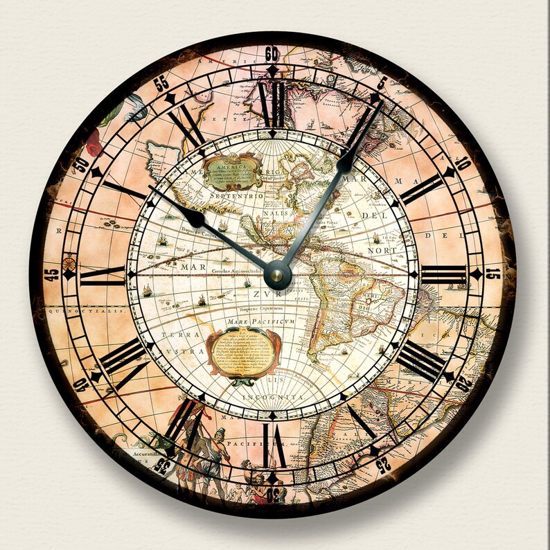 10.5 Wall Clock AMERICAS MAP wall CLOCK vintage print antique old world look 7009 image 1