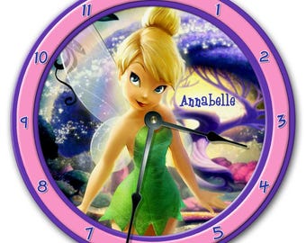 10.5" Wall Clock, Wall Decoration TINKERBELL Wall clock, Nursery Decor, Kids Room Clocks, Name Gift For Kids, Personalized Name Gifts