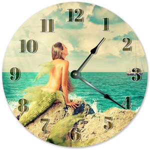10.5&quot; Mermaid On Rock - Large 10.5&quot; Wall Clock - Home Décor Clock - 3363
