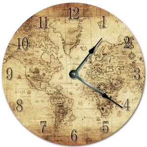 Vintage World Map Clock: 10.5" Silent Wall Decor