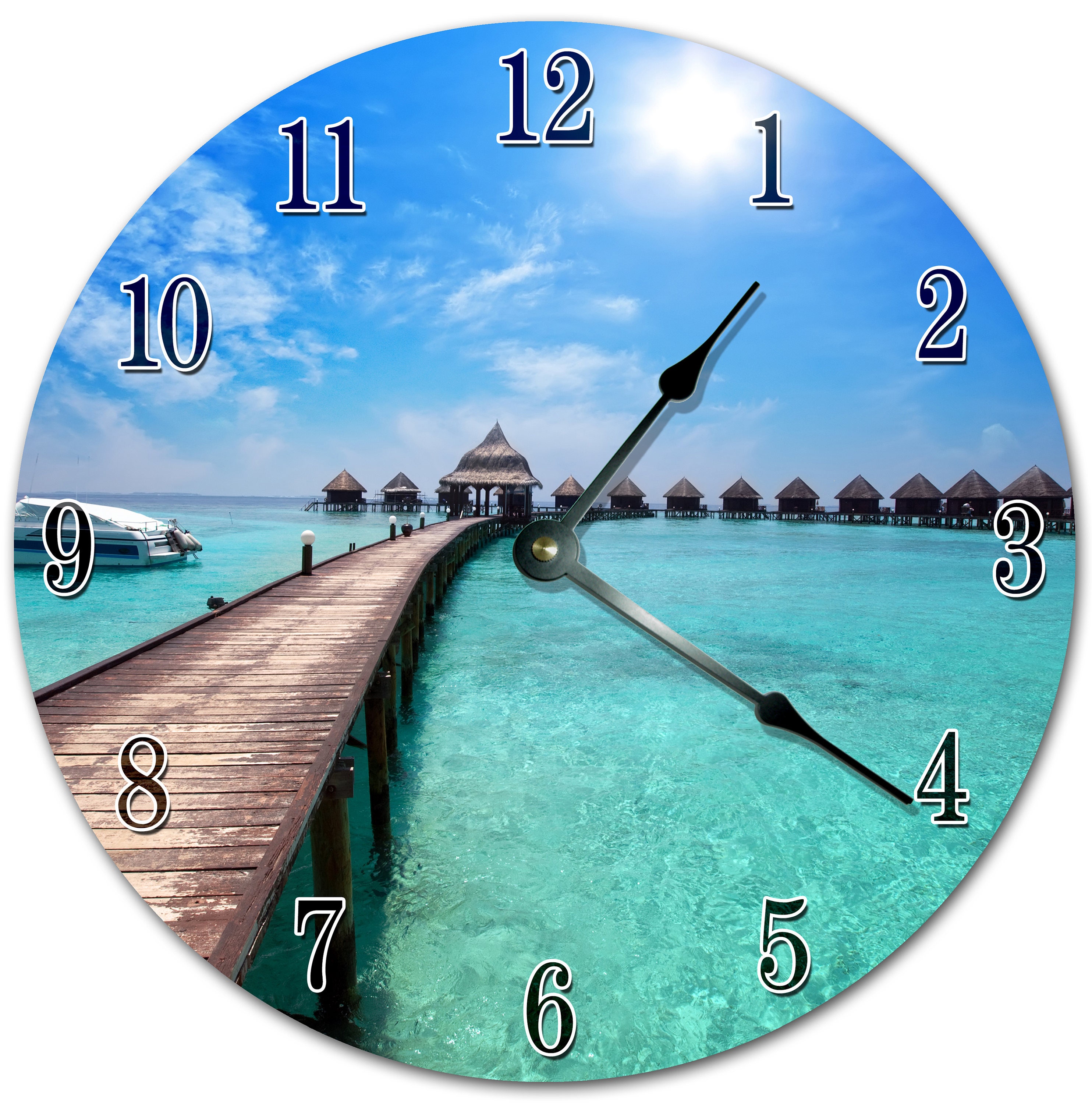 3052 10.5" COLORFUL BEACH COTTAGES CLOCK Large 10.5" Wall Clock Home Décor 