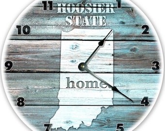 12 "INDIANA TEAL RUSTIC Look Clock - Grande orologio da parete da 12 pollici - Decalcomania fotografica stampata - 12" in alzavole