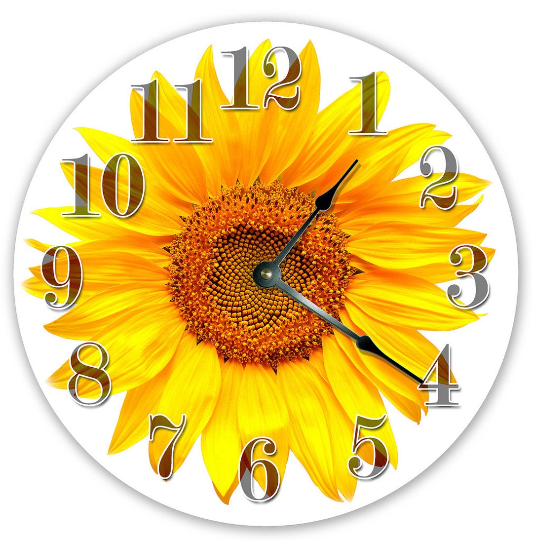 12 BRIGHT YELLOW SUNFLOWER Clock Large 12 Inch Wall - Etsy